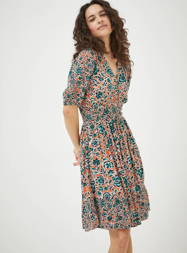 FATFACE Orange Lottie Sketched Floral Dress 18